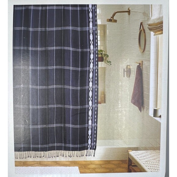 Threshold Other - Threshold Indigo Ikat Shower Curtain 72x72 Navy Blue 100% Cotton Fringe NWT